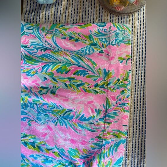 Lilly Pulitzer Multicolor Dress Sz L Gold Button Shoulder & Cuff Accents Stretch - Picture 8 of 10